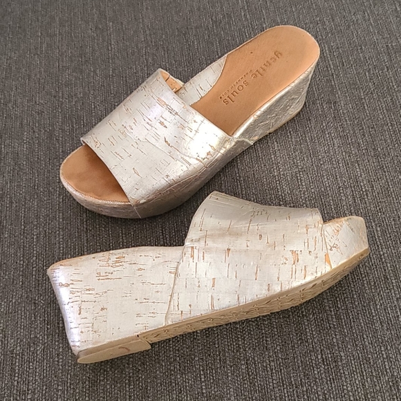 gentle souls Shoes - Gentle Souls Forella Silver Cork Wedge Sandals 8